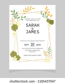 wedding invitation card template with copper color flower floral background. wedding invitation. Save the date. Vector illustration.