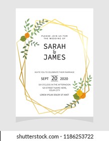 wedding invitation card template with copper color flower floral background. wedding invitation. Save the date. Vector illustration.