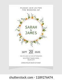 wedding invitation card template with copper color flower floral background. wedding invitation. Save the date. Vector illustration.