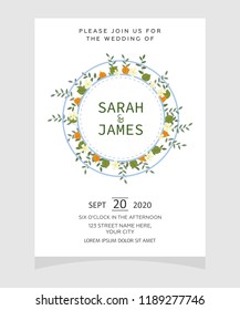 wedding invitation card template with copper color flower floral background. wedding invitation. Save the date. Vector illustration.
