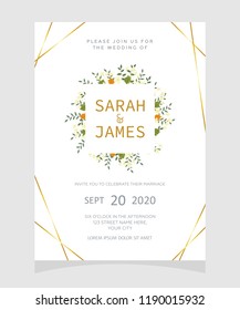 wedding invitation card template with copper color flower floral background. wedding invitation. Save the date. Vector illustration.