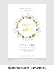wedding invitation card template with copper color flower floral background. wedding invitation. Save the date. Vector illustration.