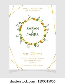 wedding invitation card template with copper color flower floral background. wedding invitation. Save the date. Vector illustration.