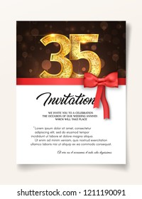 Wedding Invitation card template to the day of the thirty-five anniversary with abstract text vector illustration. Invite to 35 th years eve jubilee