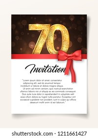 Wedding Invitation card template to the day of the seventy anniversary with abstract text vector illustration. Invite to 70 th years eve jubilee