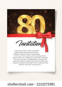 Wedding Invitation card template to the day of the eighty anniversary with abstract text vector illustration. Invite to 80 th years eve jubilee