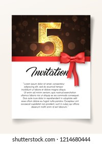 Wedding Invitation card template to the day of the fifth anniversary with abstract text vector illustration. Invite to 5 th years eve jubilee