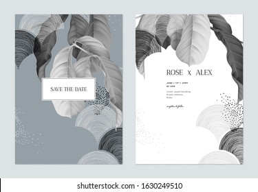 Wedding invitation card template design, pride of India with abstract hand drawn shapes in grey and silver tones
