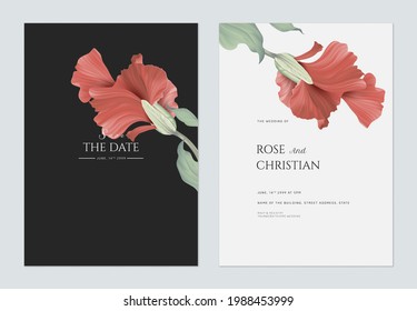 Wedding Invitation Card Template Design, Abstract Red Flower