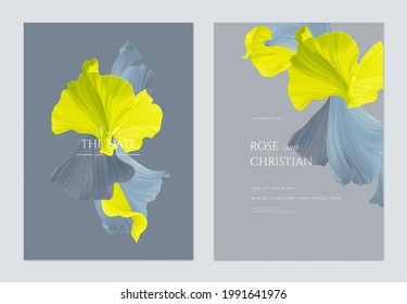 Wedding invitation card template design, abstract shapes in yellow and blue theme