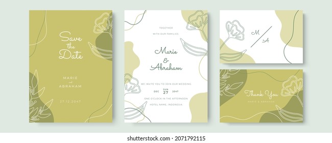 Diseño de plantillas de tarjetas de invitación de boda con diseño de estilo orgánico floreado y fluido. Ilustración vectorial para tarjeta de saludo, tarjeta vip, guardar la fecha publicación en medios sociales