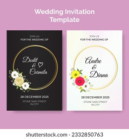 Wedding invitation card template design, save the date, thank you design with daisy flower and botanical leaves vector