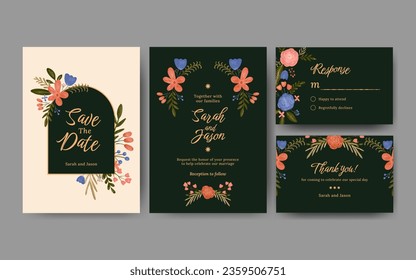 Hochzeitseinladung Vorlage Design bunt florale Illustration