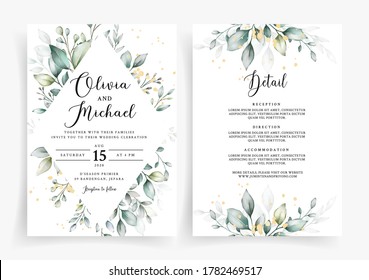 Wedding invitation card template with elegant greenery