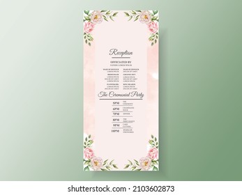 Wedding invitation card template with elegant flowers and leaves watercolor