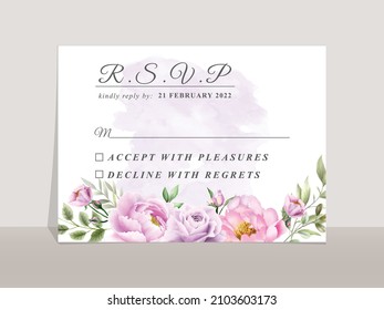 Einladungskartenvorlage für Hochzeiten mit eleganten Blumen und Aquarellfarben