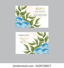 .Wedding invitation card template with elegant blue leaves decoration