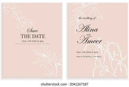 
Wedding invitation card template. Eucalyptus modern hand drawn design