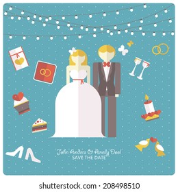 plantilla de tarjeta de invitación de boda en diseño plano