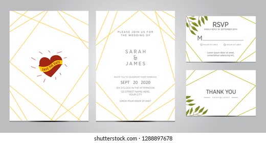 wedding invitation card template. Floral invite thank you, rsvp modern card design. Wedding Invitation card green set vector illustration.