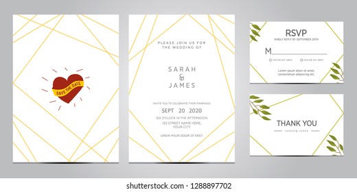 wedding invitation card template. Floral invite thank you, rsvp modern card design. Wedding Invitation card green set vector illustration.