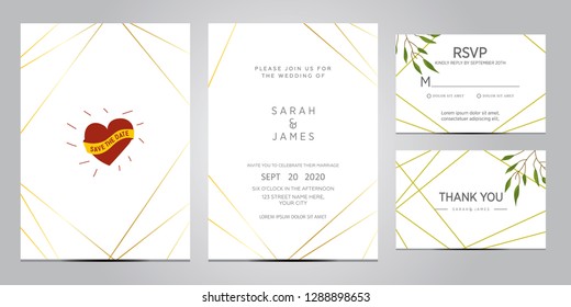 wedding invitation card template. Floral invite thank you, rsvp modern card design. Wedding Invitation card green set. vector illustration