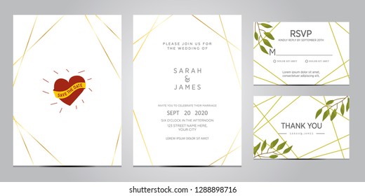 wedding invitation card template. Floral invite thank you, rsvp modern card design. Wedding Invitation card green set. vector illustration