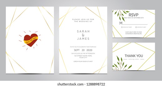 wedding invitation card template. Floral invite thank you, rsvp modern card design. Wedding Invitation card green set. vector illustration