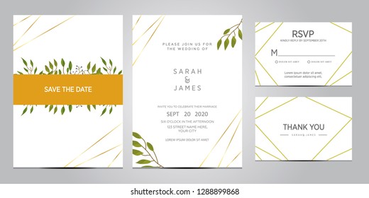wedding invitation card template. Floral invite thank you, rsvp modern card design. Wedding Invitation card green set. vector illustration