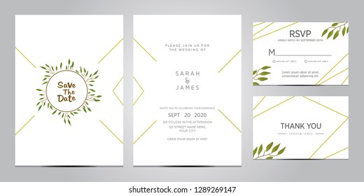 wedding invitation card template. Floral invite thank you, rsvp modern card design. Wedding Invitation card green set. vector illustration