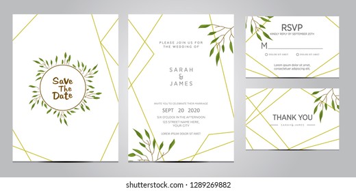 wedding invitation card template. Floral invite thank you, rsvp modern card design. Wedding Invitation card green set. vector illustration
