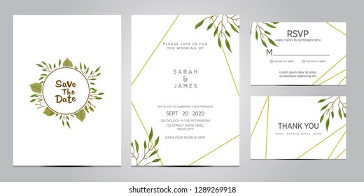 wedding invitation card template. Floral invite thank you, rsvp modern card design. Wedding Invitation card green set. vector illustration