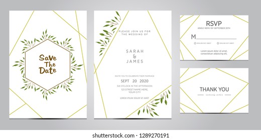 wedding invitation card template. Floral invite thank you, rsvp modern card design. Wedding Invitation card green set. vector illustration
