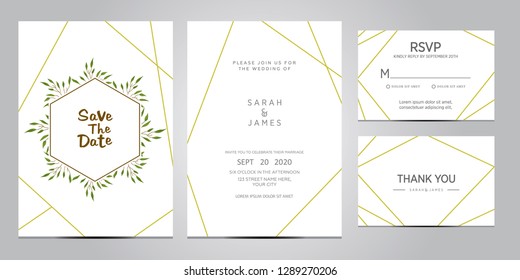 wedding invitation card template. Floral invite thank you, rsvp modern card design. Wedding Invitation card green set. vector illustration