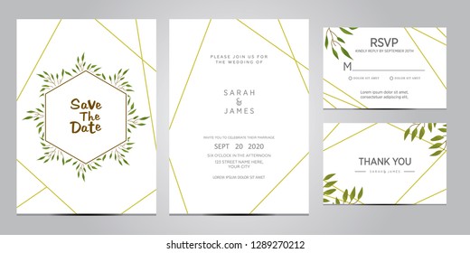 wedding invitation card template. Floral invite thank you, rsvp modern card design. Wedding Invitation card green set. vector illustration