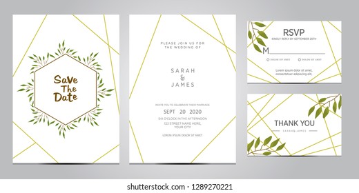 wedding invitation card template. Floral invite thank you, rsvp modern card design. Wedding Invitation card green set. vector illustration