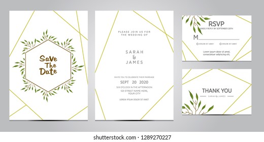 wedding invitation card template. Floral invite thank you, rsvp modern card design. Wedding Invitation card green set. vector illustration