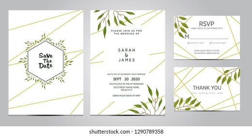 wedding invitation card template. Floral invite thank you, rsvp modern card design. Wedding Invitation card green set. vector illustration