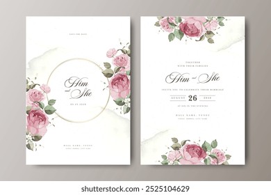 Wedding invitation card template with floral and golden line