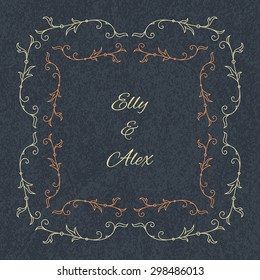 Wedding invitation card template with floral frame. Vector illustration