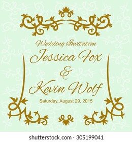 Wedding invitation card template with floral design elements on vintage background