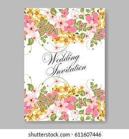 Wedding invitation card template with floral wreath