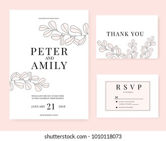 wedding invitation card template with flower pink set