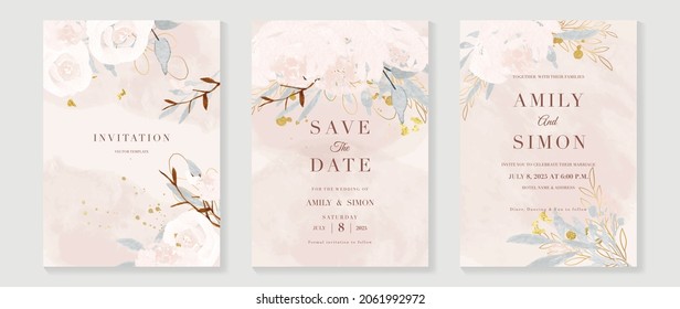 Plantilla de tarjeta de invitación de matrimonio con vector de textura de color de flor. Guarda las tarjetas de invitación de fecha. Ilustración vectorial.