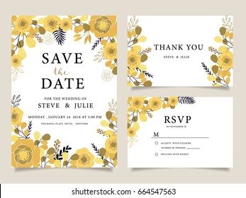wedding invitation card template with flower and text