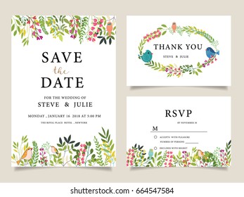 wedding invitation card template with flower and text