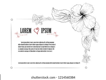 wedding invitation card template with Free hand draw flower floral background. Vector illustration.