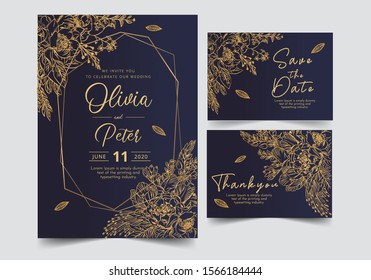 Wedding Invitation Card Template Golden Flower Stock Vector (Royalty ...