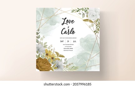wedding invitation card template with hand drawn autumn fall floral