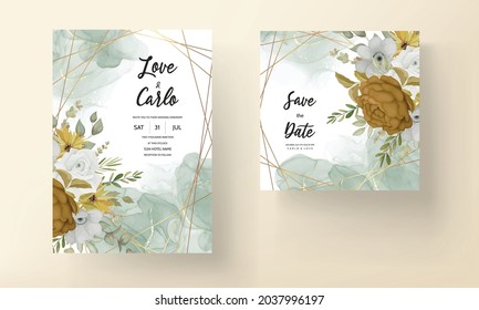 wedding invitation card template with hand drawn autumn fall floral